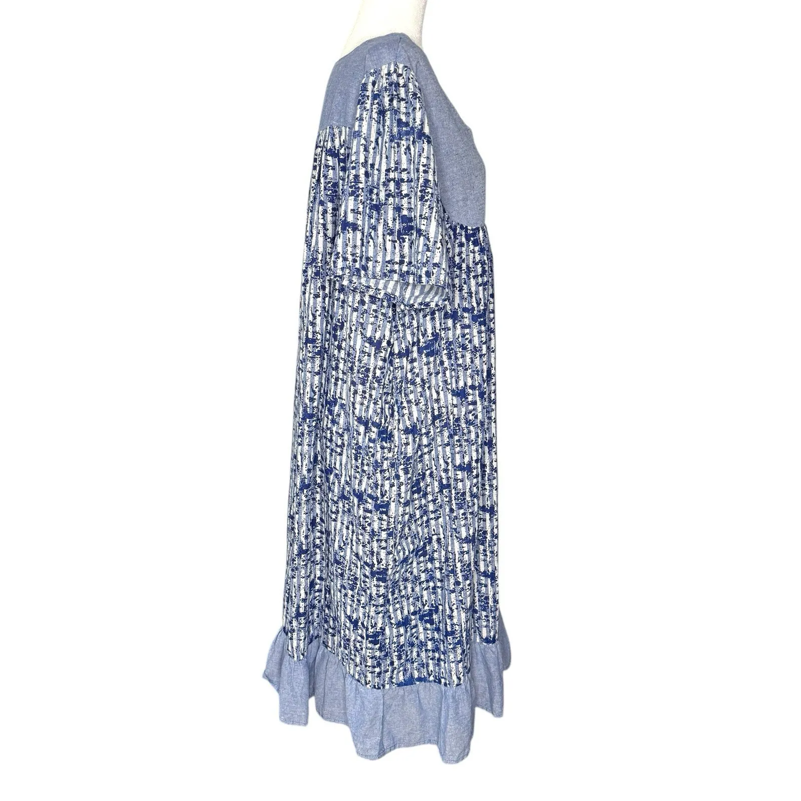 Vintage Cozee‎ Corner 2X Chambray Dress Lounge Muumuu Cottage Modest Pockets Blue Size XXL - Image 2