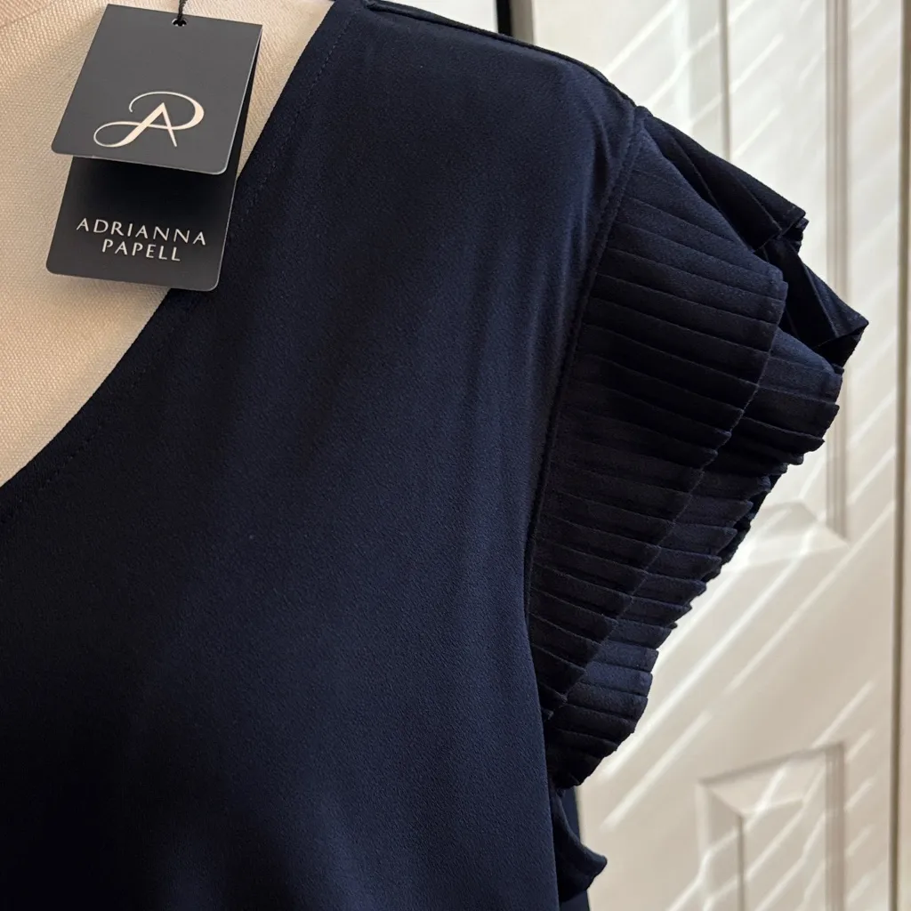 NWT! Adrianna Papell Navy Blue Double Ruffle Cap Sleeve Top – Size XXL - Image 2