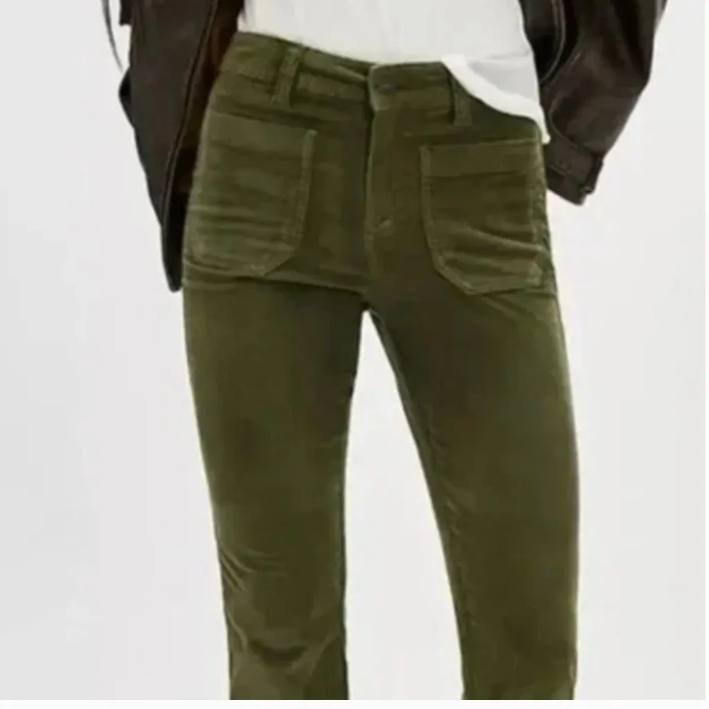 NWOT Free People High Time Velvet Kick Flare Pants Olive Army Green 2 - Image 3