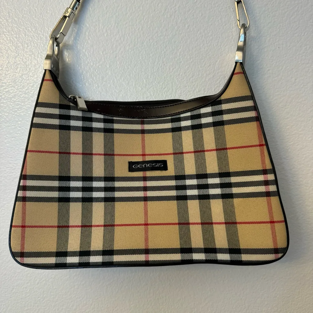Plaid Crossbody Bag with “Genesis” Logo – Inspired by Nova Check Style Black - Image 3