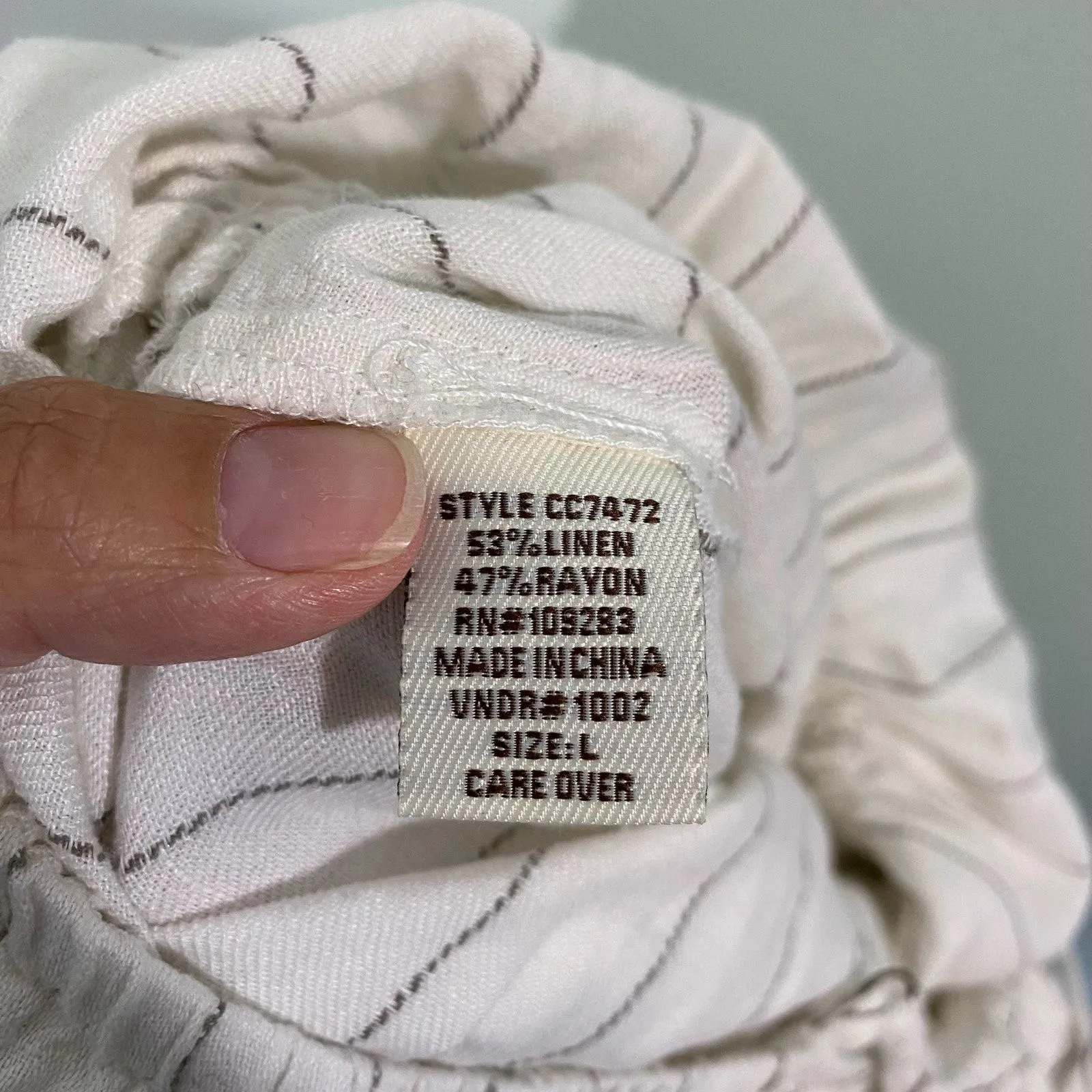 Vintage Havana White Striped Ruffle Raw Hem Linen Blend Wide Leg Jumpsuit Sz L - Image 10