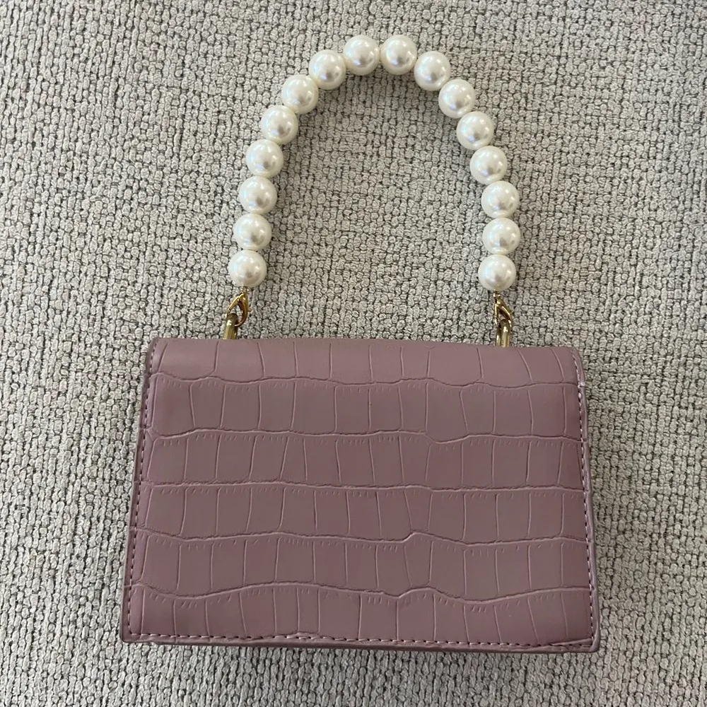 Pearl Handle Mini Bag - Purple Croc - Image 2