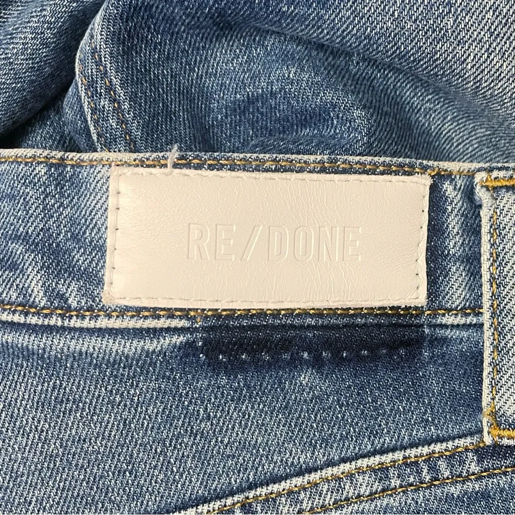 RE/DONE 70s High Rise Stove Pipe Jeans Broken In Dark Wash Size 24 Straight Leg - Image 11