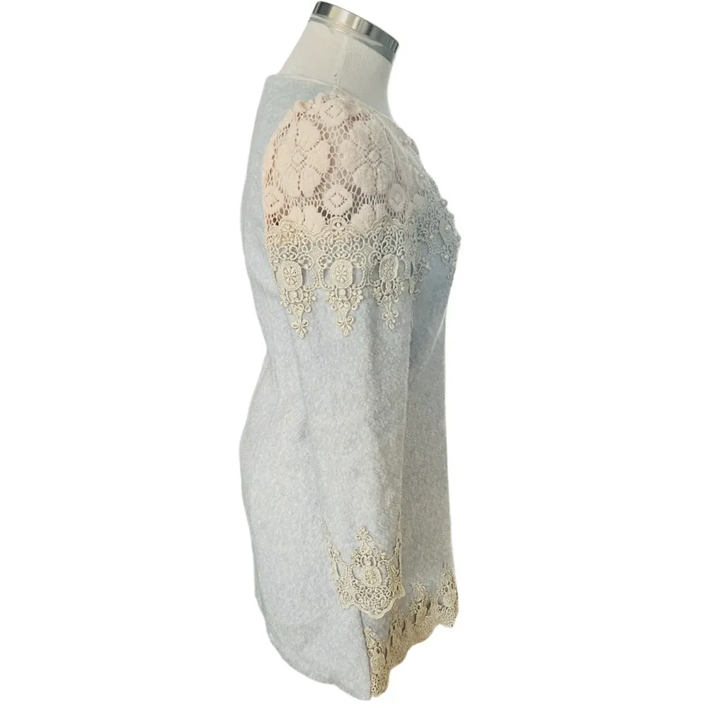 Sister Jane Wonder Party Mini Dress Blue Crochet Lace Embellished Size XS New - Image 6