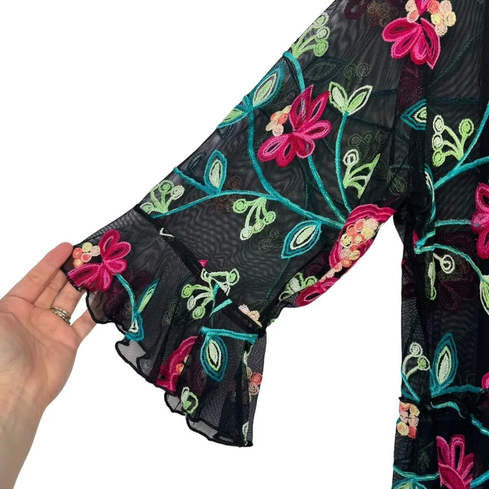 ROSIE & CLAIRE Plus Size 3X Embroidered Mesh Layered‎ Floral Maxi Dress Mariachi Black - Image 3