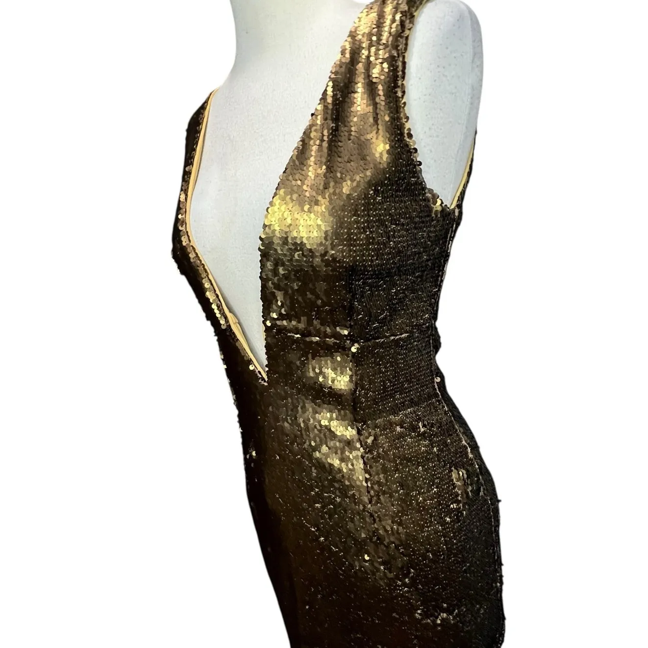 NBD Dinara Mini Dress Womens S Gold Sequin Asymmetrical Sparkly Night Out Party - Image 4