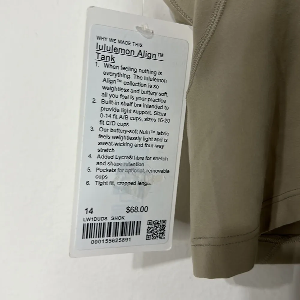 NWT Lululemon Align™ Tank Top Light Support, A/B Cup - Sheer Oak size 14 - Image 5