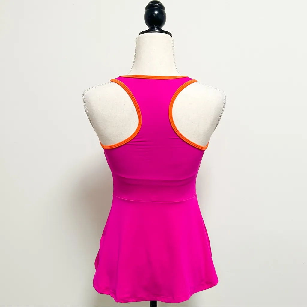 Spanx Magenta Pink Orange Racerback Peplum Workout Tank Padded Shelf Bra Small - Image 6