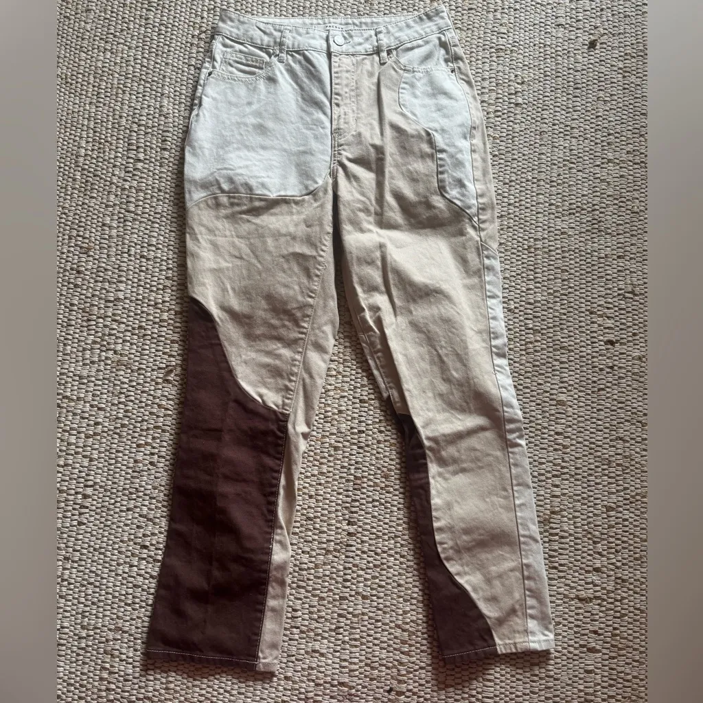 Pacsun Eco Cream Tan Brown Paneled Wavy Design Mom Jeans 100% Cotton - Image 2