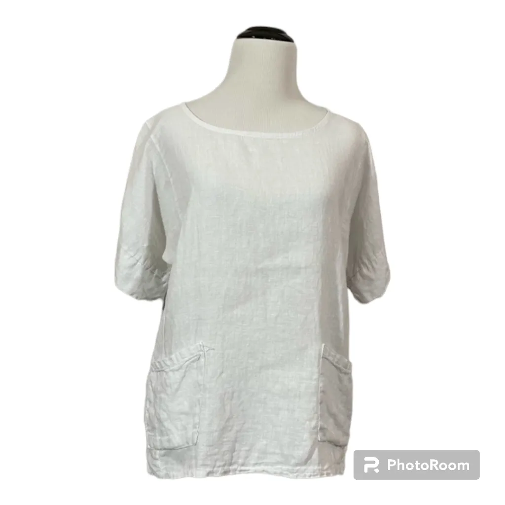 Francesca Bettini Linen Top Size Large White - Image 2