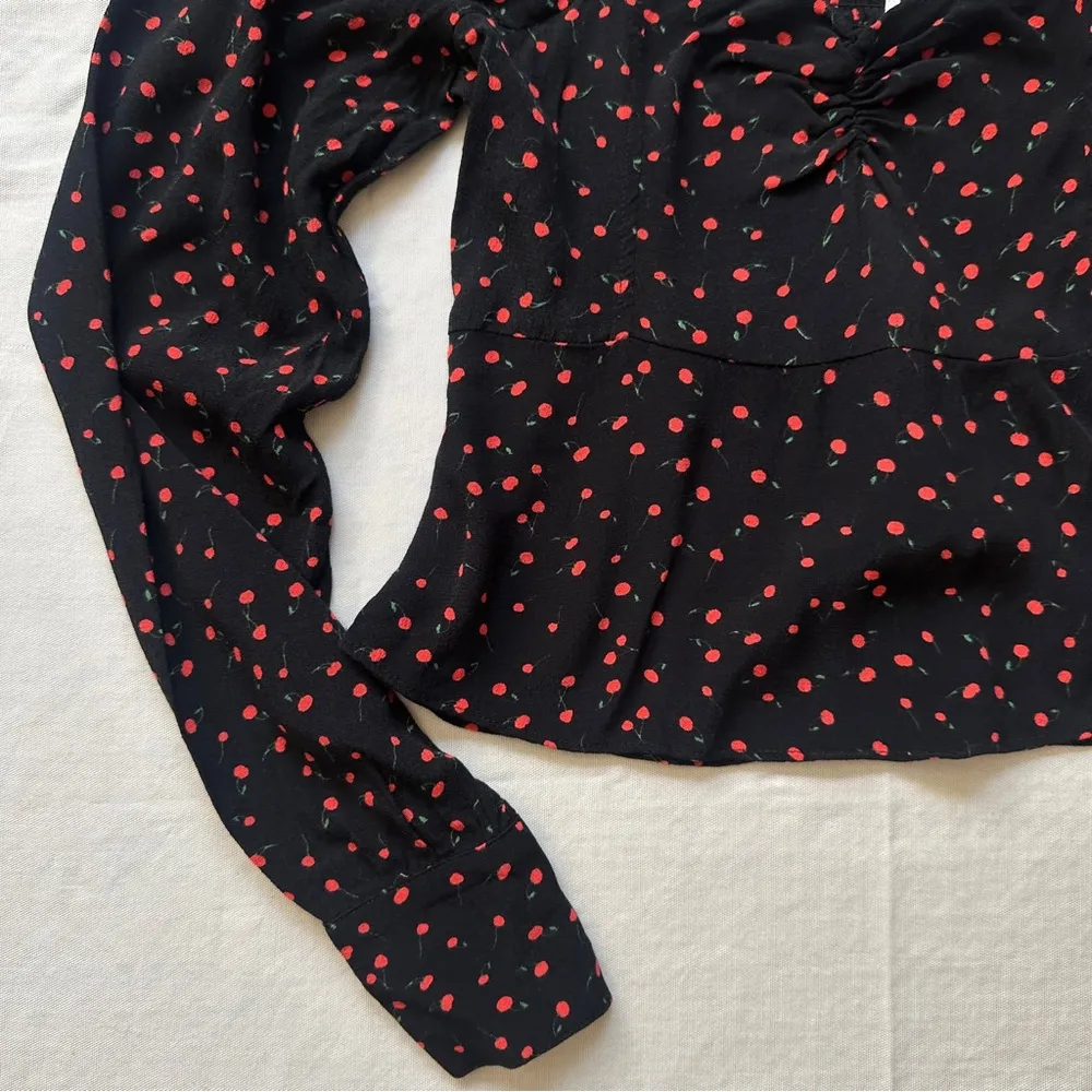 Julia Sweetheart Cherry Print Long Sleeve Top Blouse - Image 5