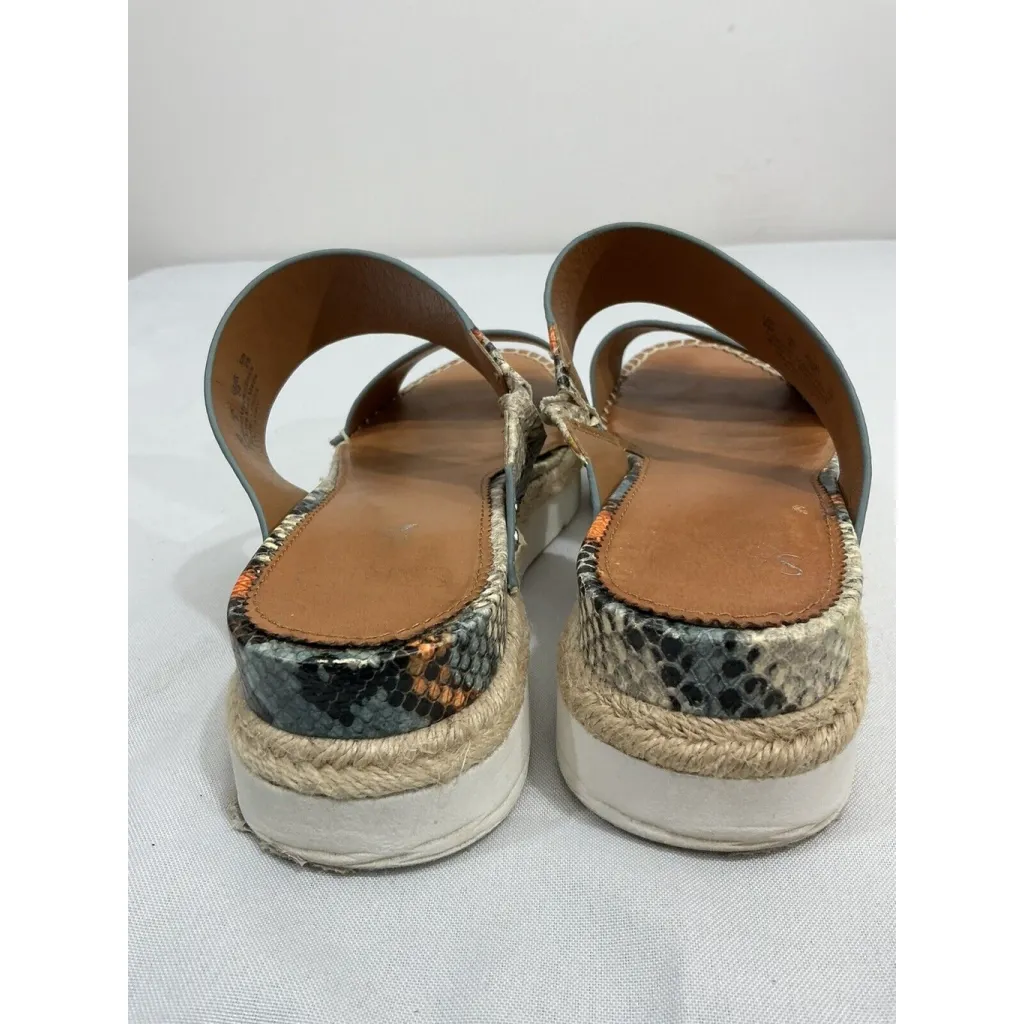 Womans Sarto Cappy Size 8 M Blue Orange Snake Print Strappy Slip On Wedge Sandal - Image 5