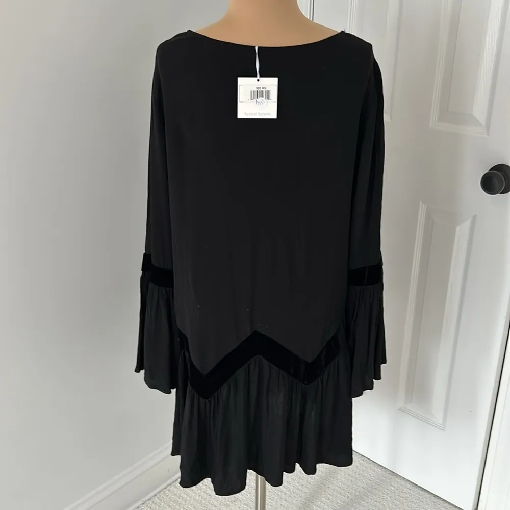 Muche Muchette Black Crepe Velvet Panel Bell Sleeve Dress Size undefined - Image 3