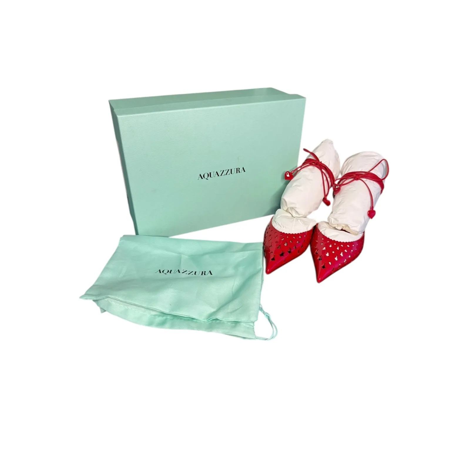 Aquazzura NIB Amourose 50mm Pump in Lipstick Red Patent Leather Size 38 - Image 3