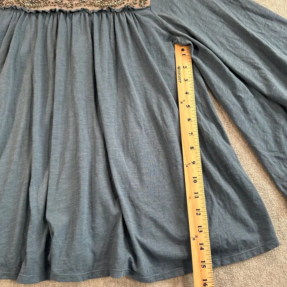 Anthropologie Deletta Josephine Top Size XS Blue Embellished Beaded Wing Sleeve - Image 5