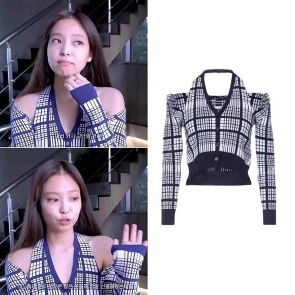 Blue‎ Knitted Sweater Cardigan Women Sexy Hollow Out V - Image 2