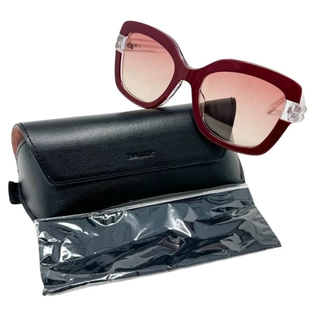 Bally Oversized Square Butterfly Sunglasses Bordeaux Red with case BY0020H - Image 2
