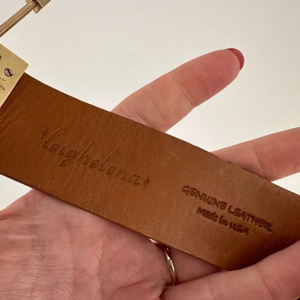 Leighelena Womens Genuine Leather Stingray Wide Jigsaw Cuff Bracelet‎ Orange Tan - Image 9