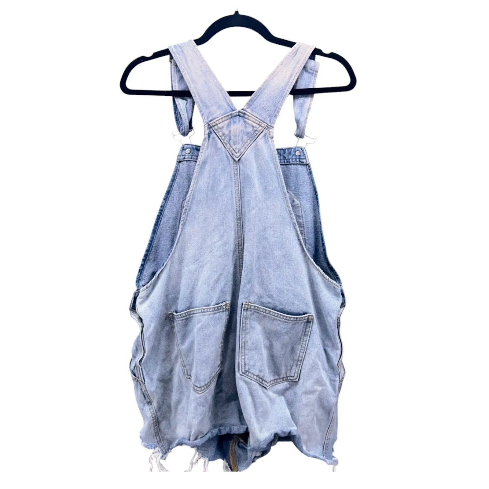 Denim Overalls Small Cottagecore Prairie‎ Shorts Distressed Light Wash - Image 2
