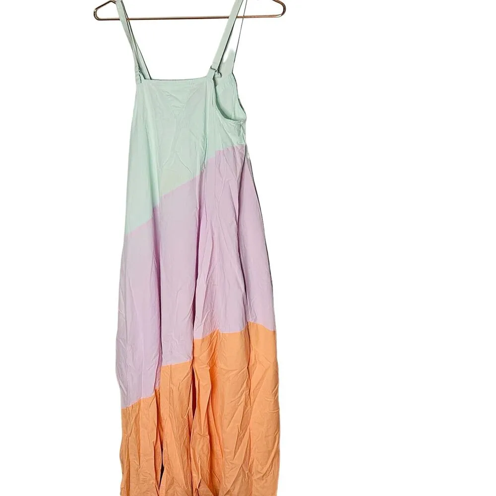 VEDA Summer Pastel Fiesta Orange Colorblock Sleeveless Shift Dress Size Small - Image 4