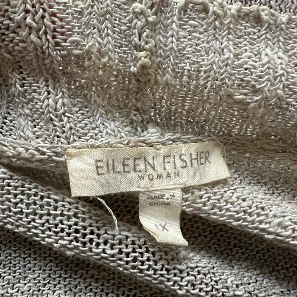 Eileen Fisher Woman 1X Oatmeal Beige Cardigan Sweater Linen Nylon Neutral Fall - Image 4