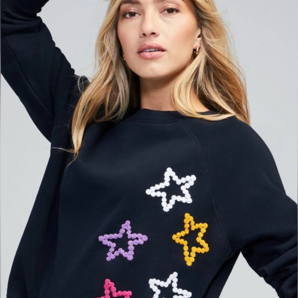Wildfox Celestial Stiches Star Sommers Relaxed Fit Sweatshirt Black Size XL - Image 5