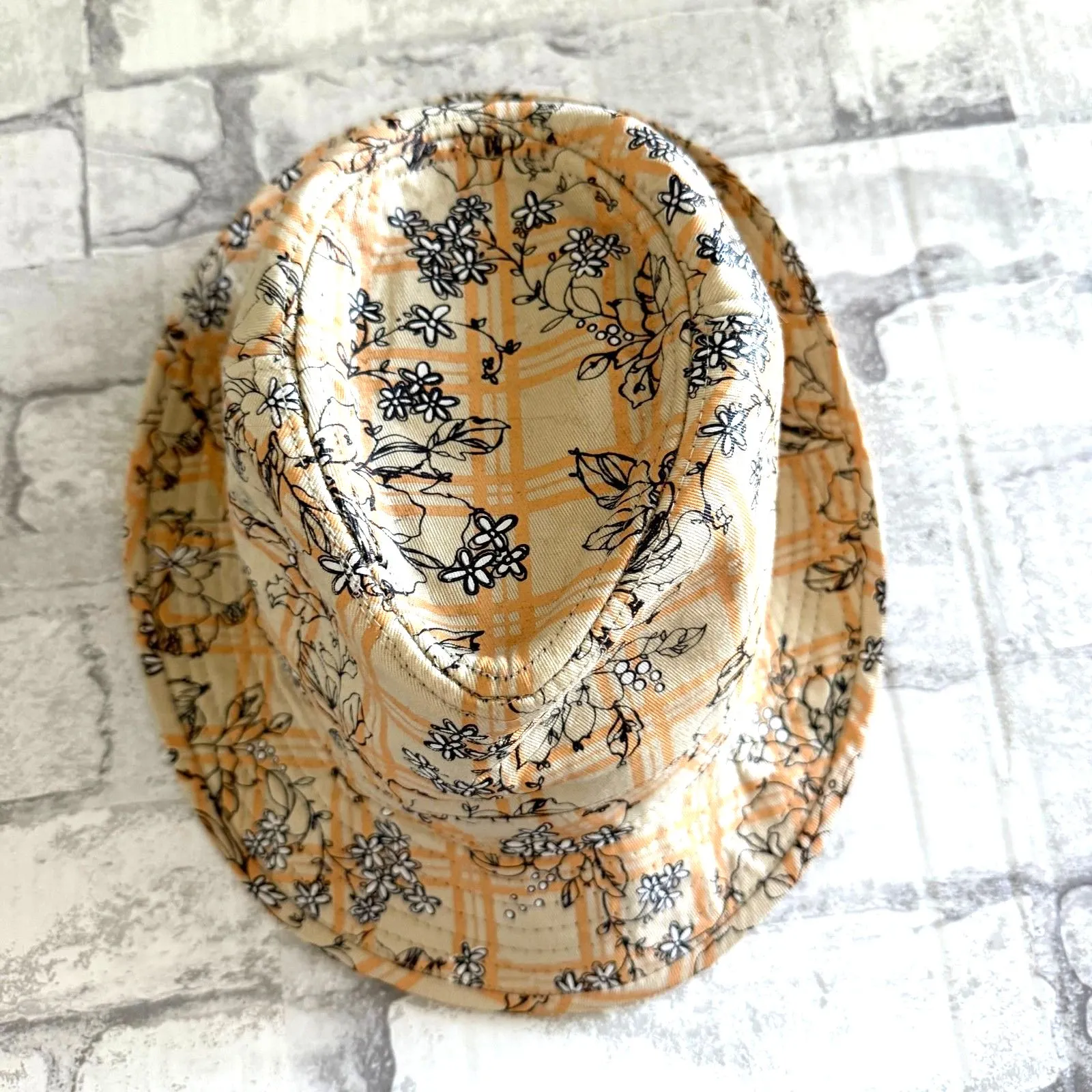Floral Print Cotton Fedora Hat Summer Boho Festival Style Wide Brim Cap Orange - Image 2