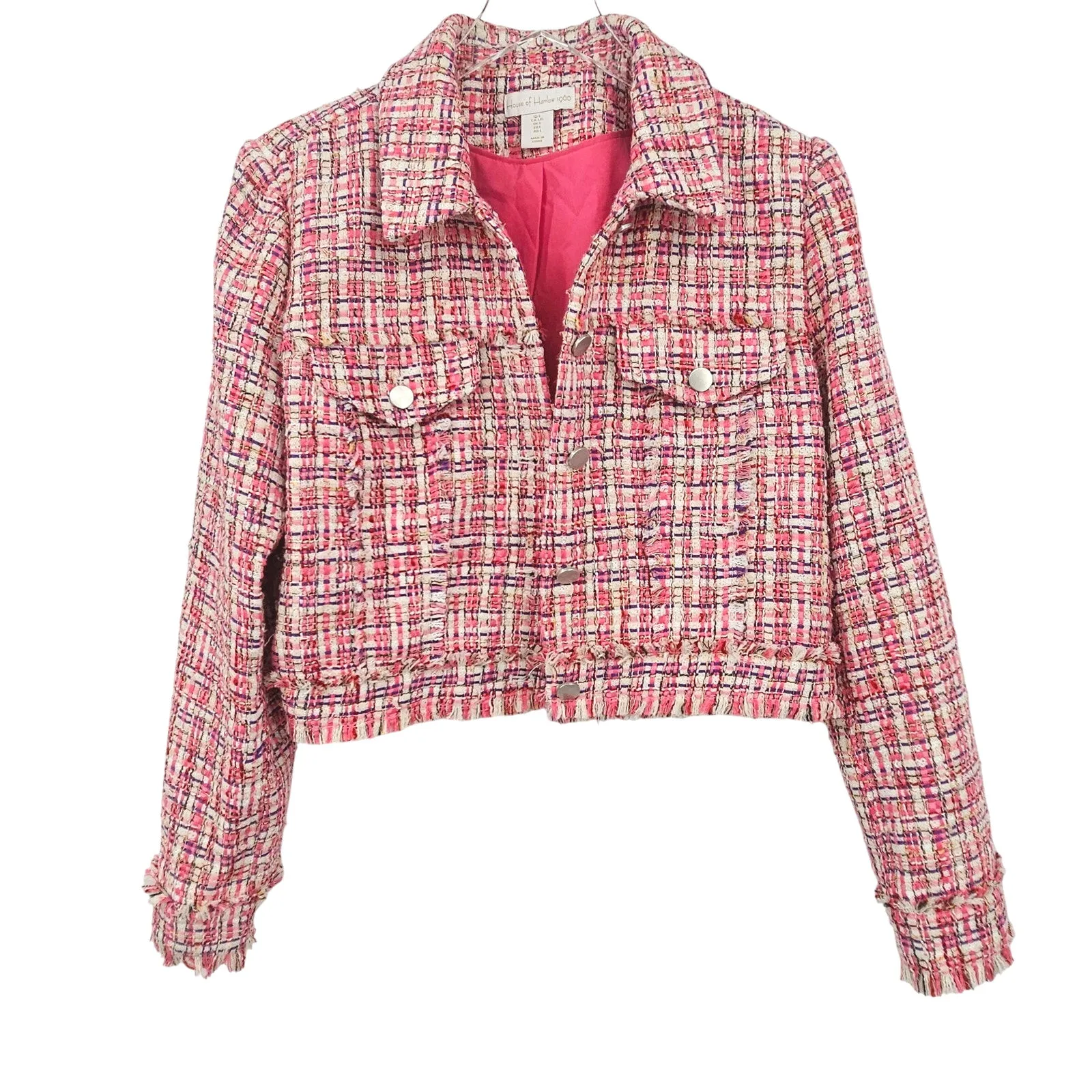 House of Harlow Tweed Cropped Jacket in Candy Pink Women Size L Retails $279‎ - Image 3