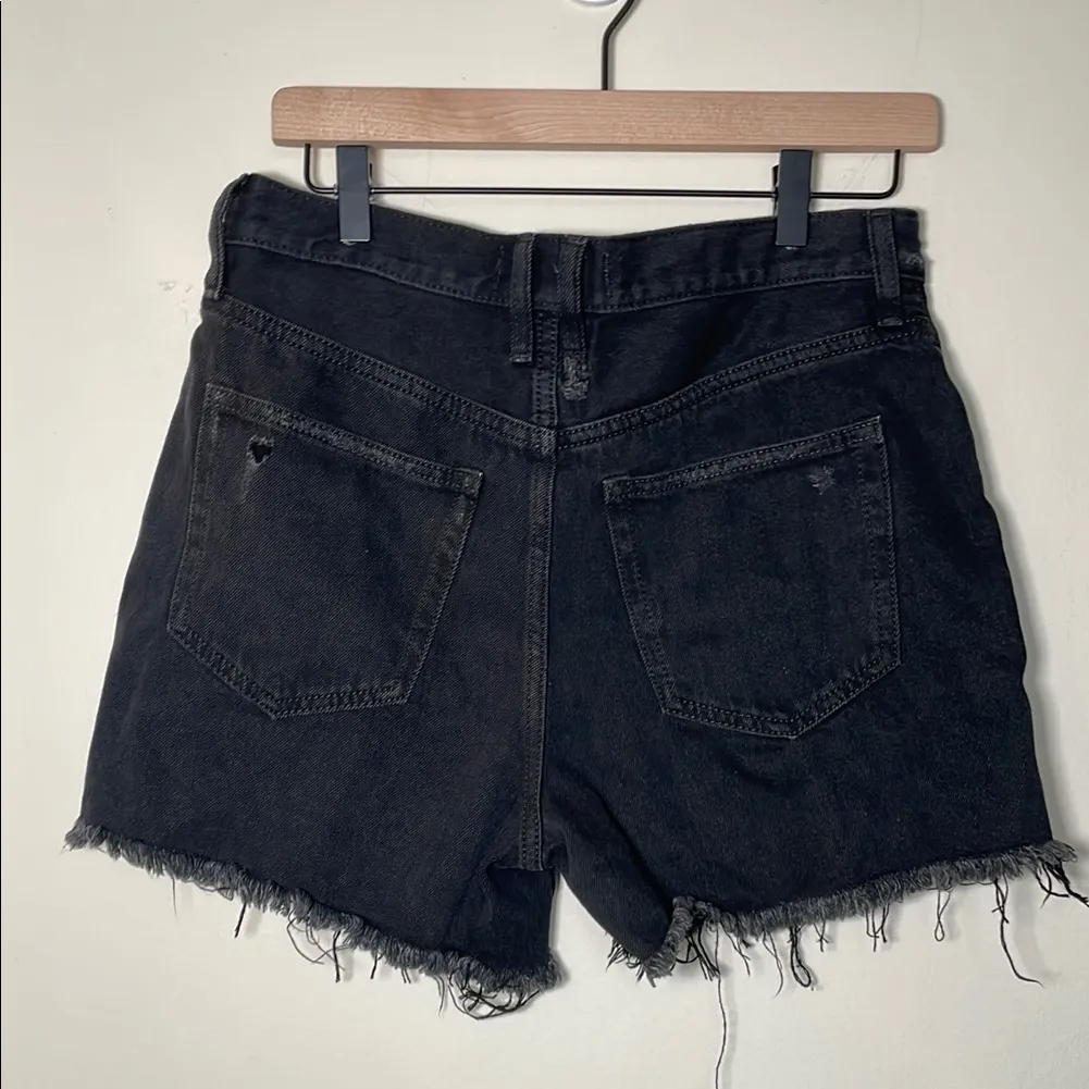 Free People Black Distressed Jean Shorts - Image 4