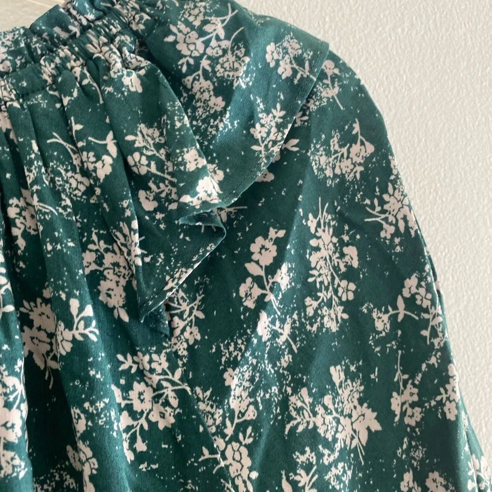 Doe & Rae green floral ruffle detail top S - Image 8