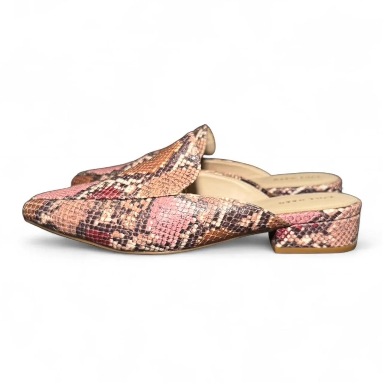 Cole Haan Women’s Size 8B Embossed Leather Snake Print Mules Slip On Flats Pink - Image 5