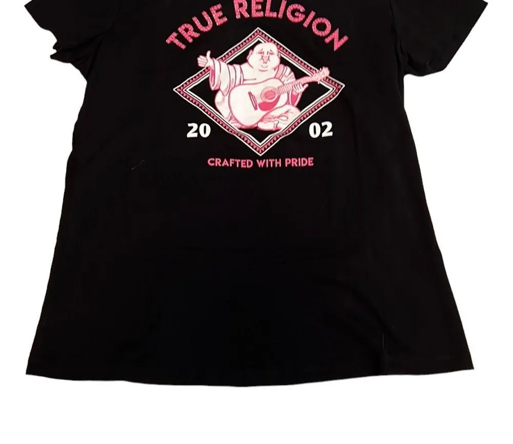 True Religion Buddha World Tour 2002 Los Angeles Black V-neck Tee Size Large - Image 9
