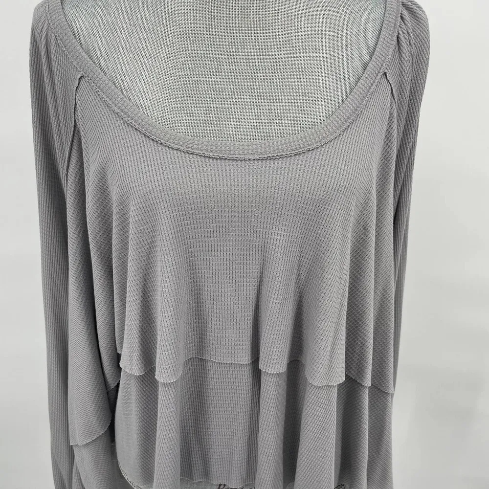 NWT Free People We the Free First Date Tee Waffle Knit Tiered Layer Blouse XS - Image 2