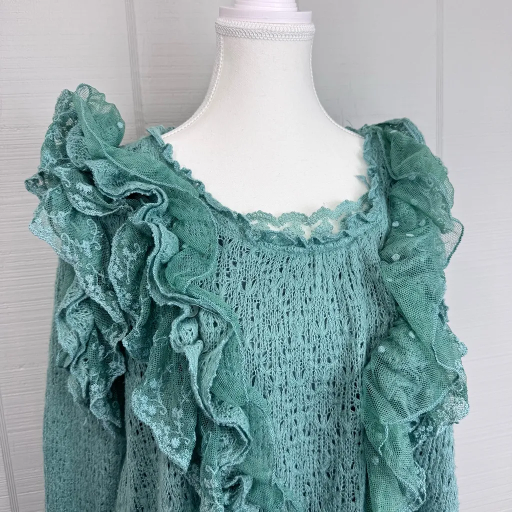 Pretty Angel Teal Knit Layered Dress Tunic Asymmetrical Lace Whimsical Fairycore Blue Size L - Image 2