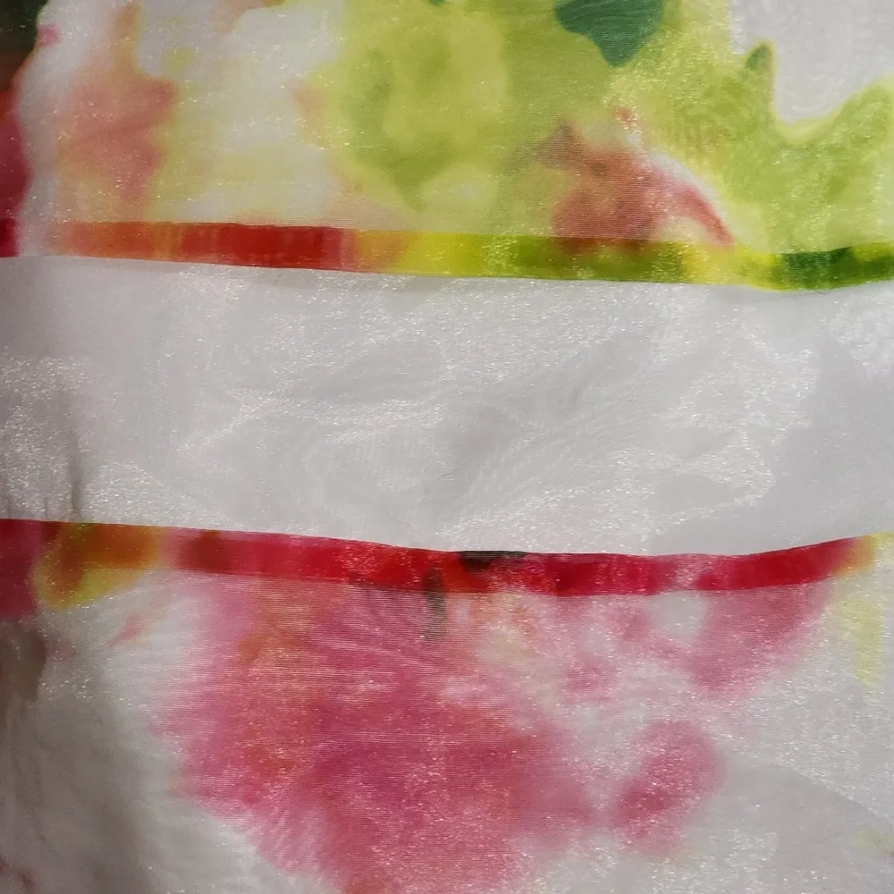 Worthington White Watercolor Floral Illusion Stripe Taffeta Blouse Size Medium - Image 2