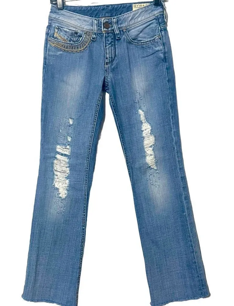 Diesel Bebel Embroidered Pockets Leather Mini Pocket Low Rise Straight Leg Sz 24 - Image 1