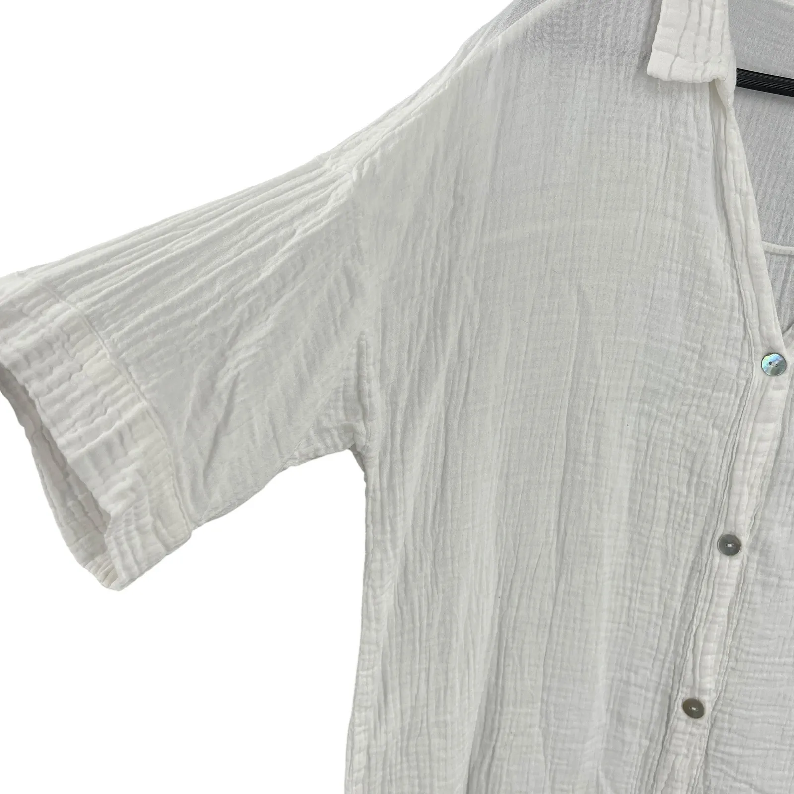 Honest Cotton White Button Front Tunic Shirt Dress 100% Cotton Handmade L/XL - Image 2