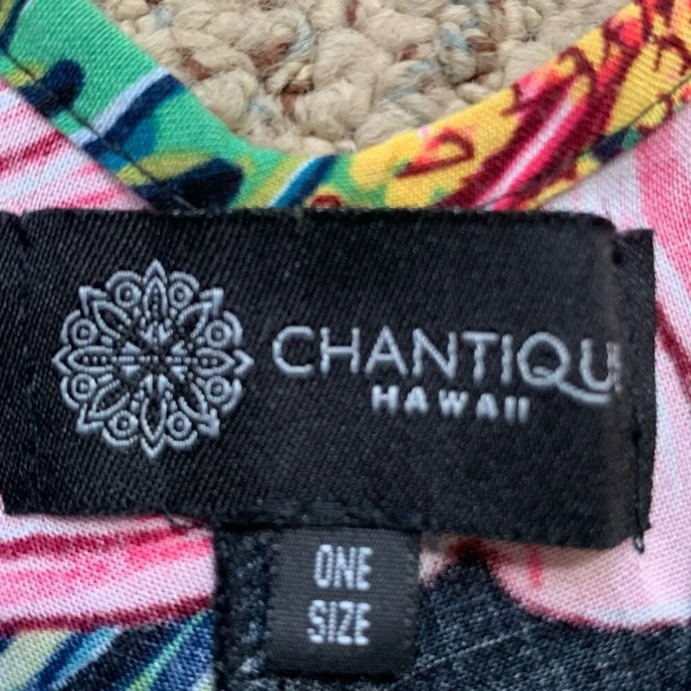 Chantique Hawaii Wide Leg Jumpsuit Black Pink Tropical Floral Tie Shoulder Black - Image 7