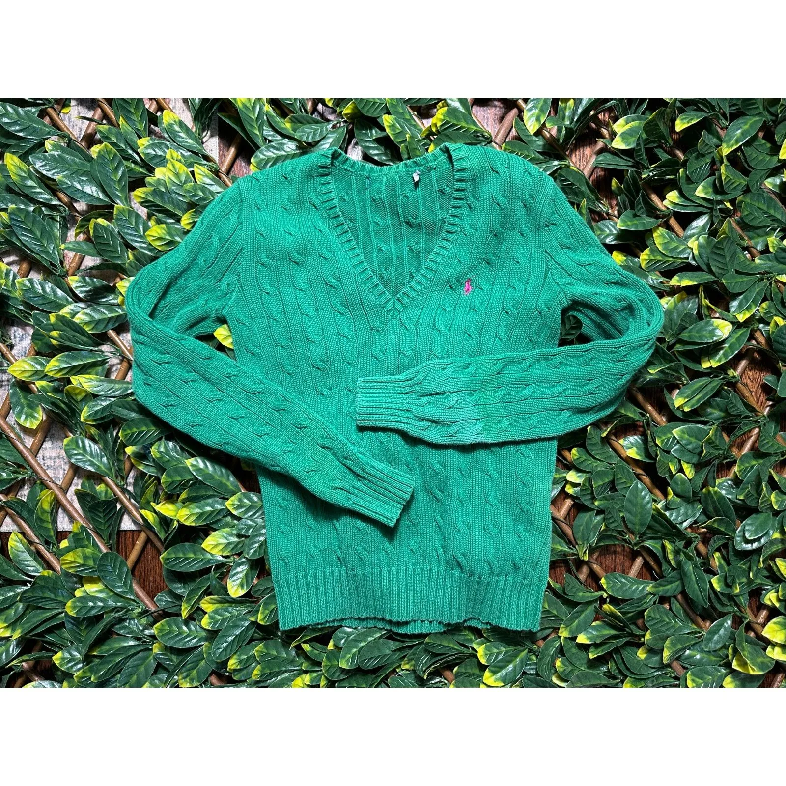 Ralph Lauren Green V Neck Sweater Size Small - Image 3