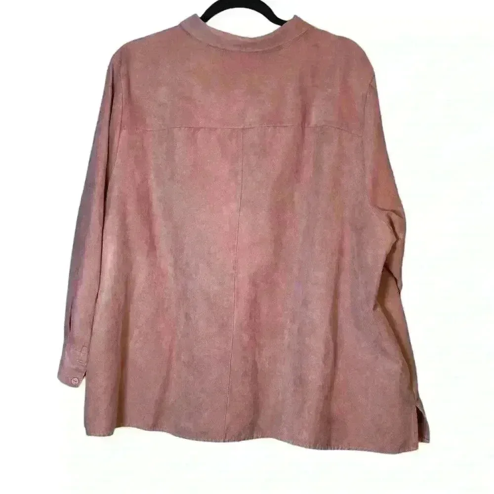 Catherines Blush Pink Long Sleeved Faux Suede Button Up Collared Shirt Size 3XWP - Image 3