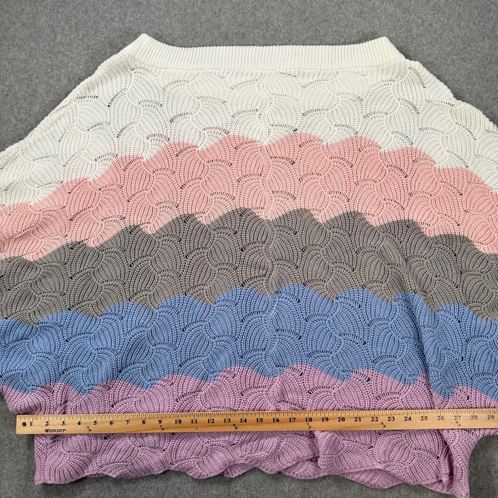 Chicsoul Scallop Edge Colorblock Open Knit Sweater Women's 1X Wide Neck Slouchy Blue - Image 9