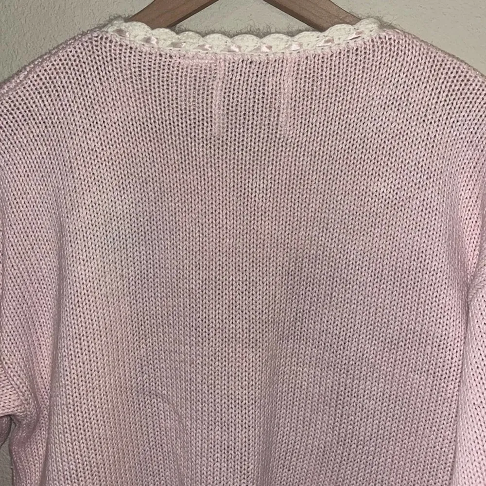 Vtg Barbiecore Christmas Sweater Medium Pink Pastel Gold Embroidered Holidays - Image 6