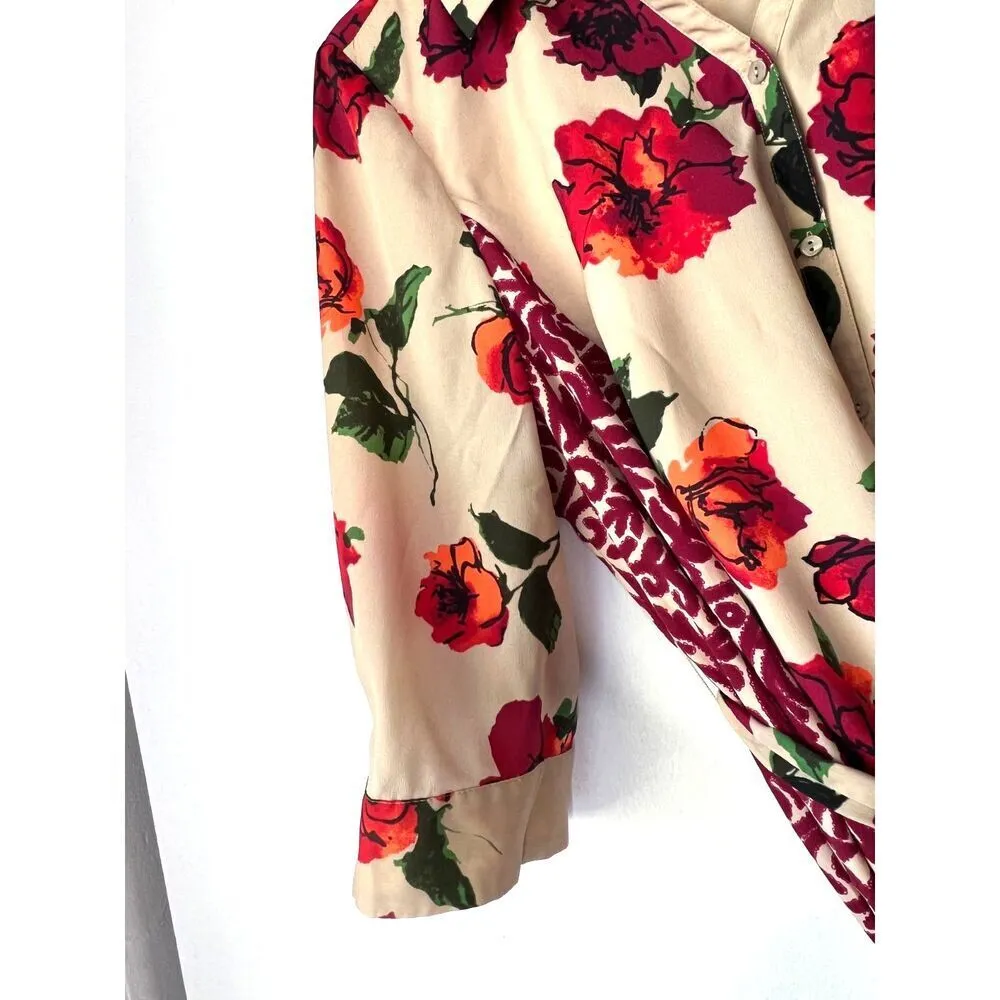 women's tan red floral dress tie casual 3/4 sleeves pointed collar plus size 18W - Image 7