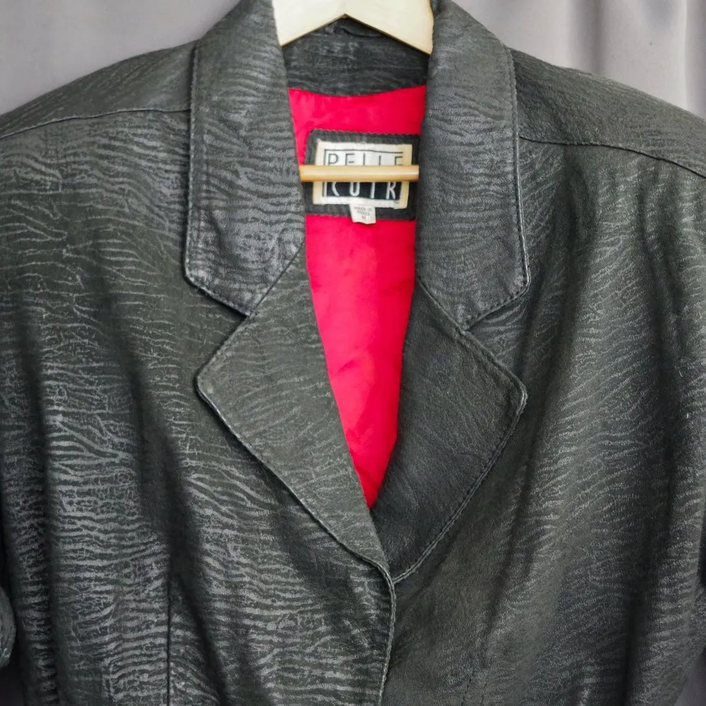 Ladies' Vintage Pelle Cuir Textured Leather Cropped Jacket Medium Black - Image 14