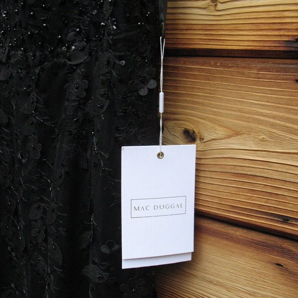 MAC DUGGAL 20889 Womens Black Sheer Applique Bustier Gown with Feather Straps - Image 13