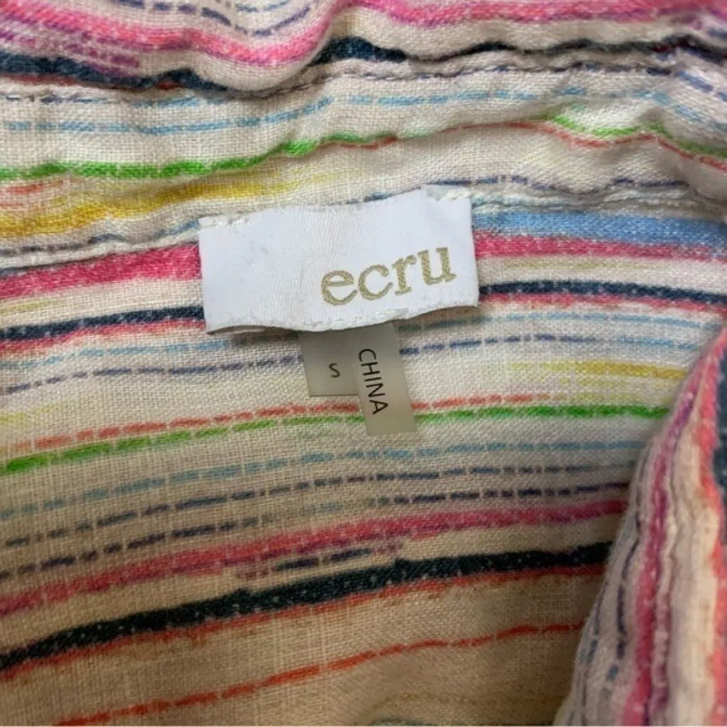 Ecru Womens Button Down Shirt Multicolor Striped Long Sleeve Casual Linen‎ Small - Image 4