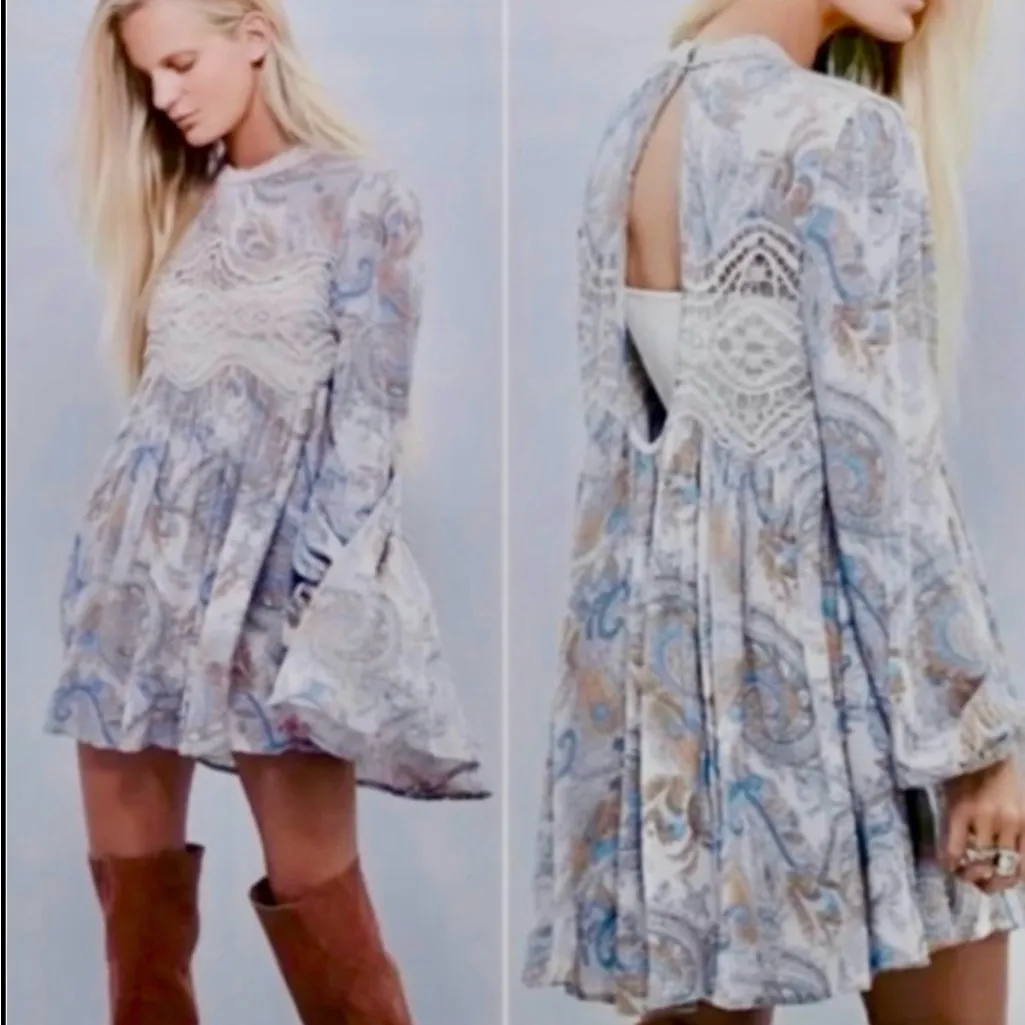 FREE PEOPLE Sweet Thing Sheer Lace Cutout Back Babydoll SwingTunic/Dress Sz M🧡 - Image 2