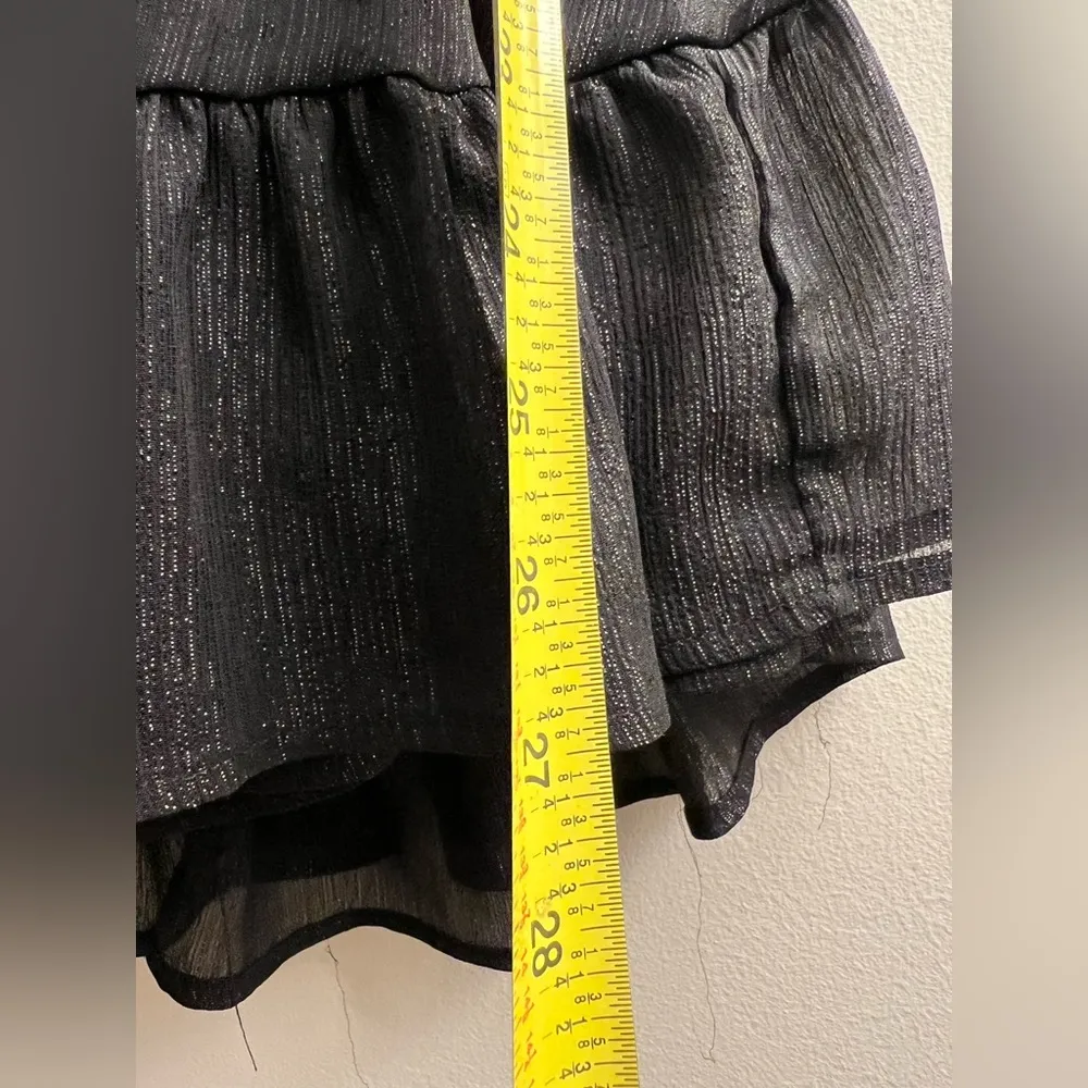 Lucy in the Sky Neia Ruffle babydoll Dress in Black Shimmer puff sleeve S - Image 8