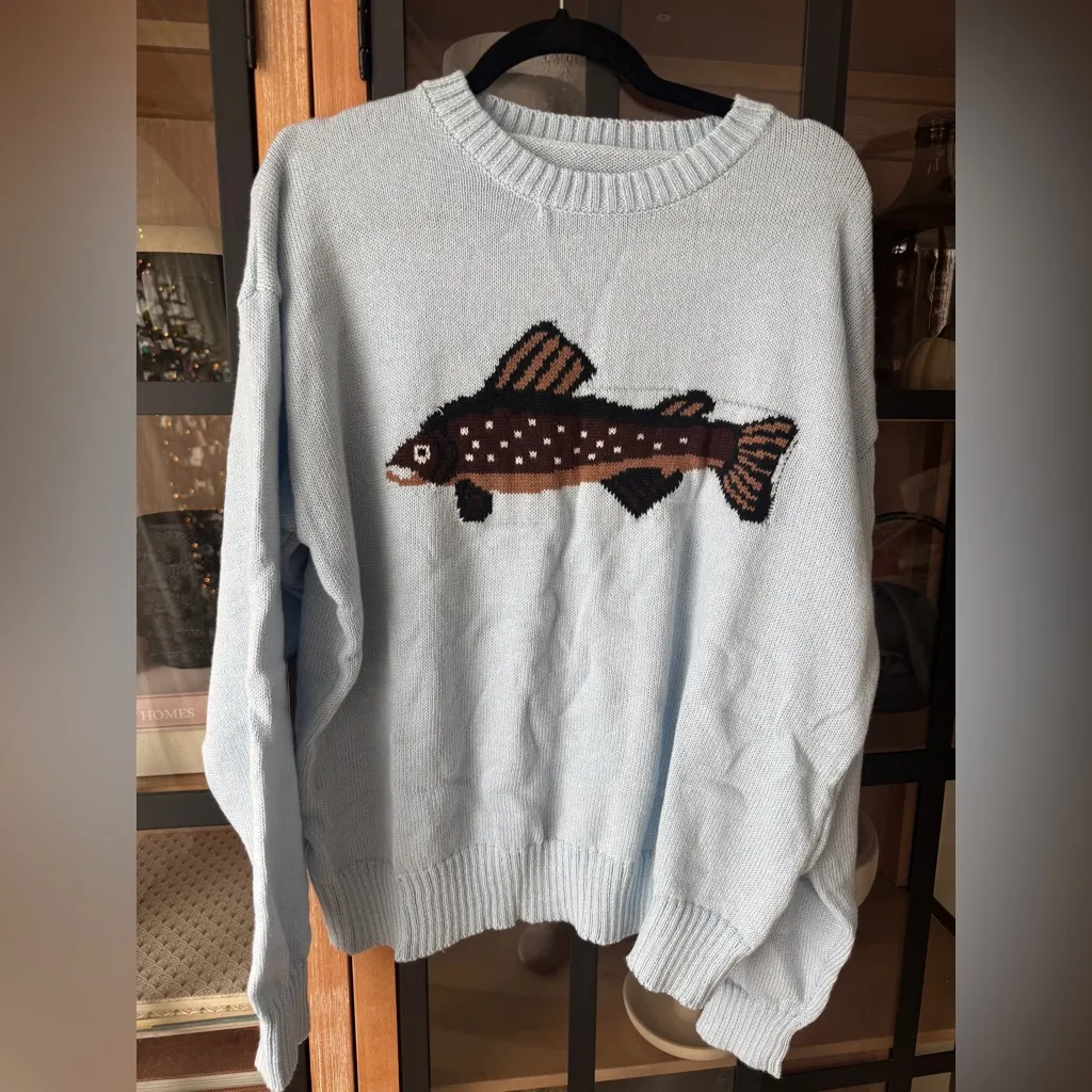 The Fisherman’s Daughter sweater crewneck knit blue fish ribbed - Image 2