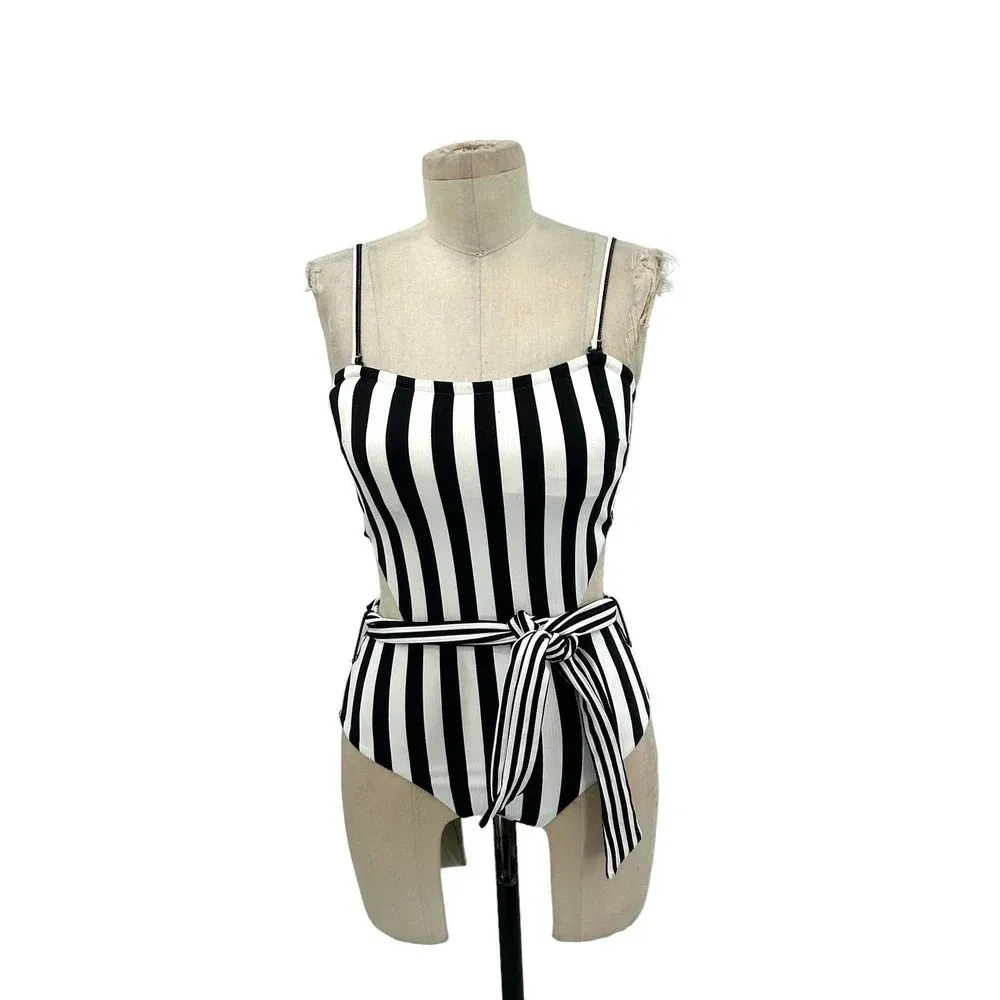 Onia Rumi Black &‎ White Striped Cutout One Piece Swimsuit Belted Size - Image 3